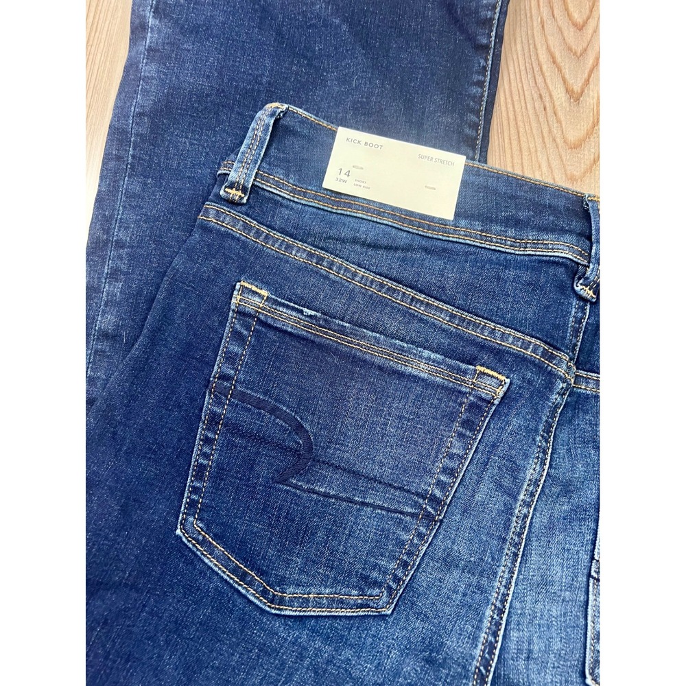 American Eagle Kick Boot Stretch Low Rise Dark Wash Jeans Womens 14 Short NWT - Picture 4 of 5